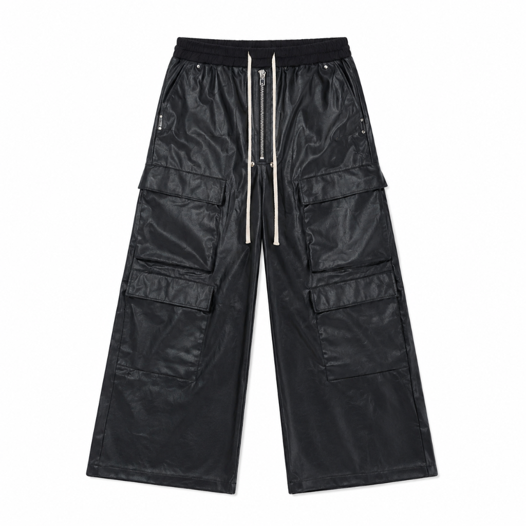Faux Leather Multi-Pocket Flared Pants