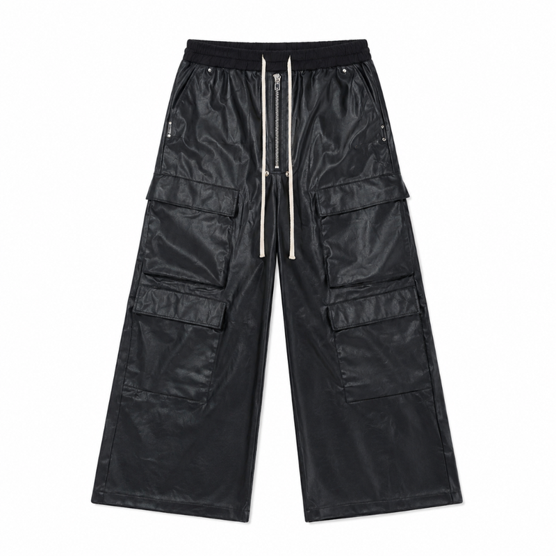 Faux Leather Multi-Pocket Flared Pants