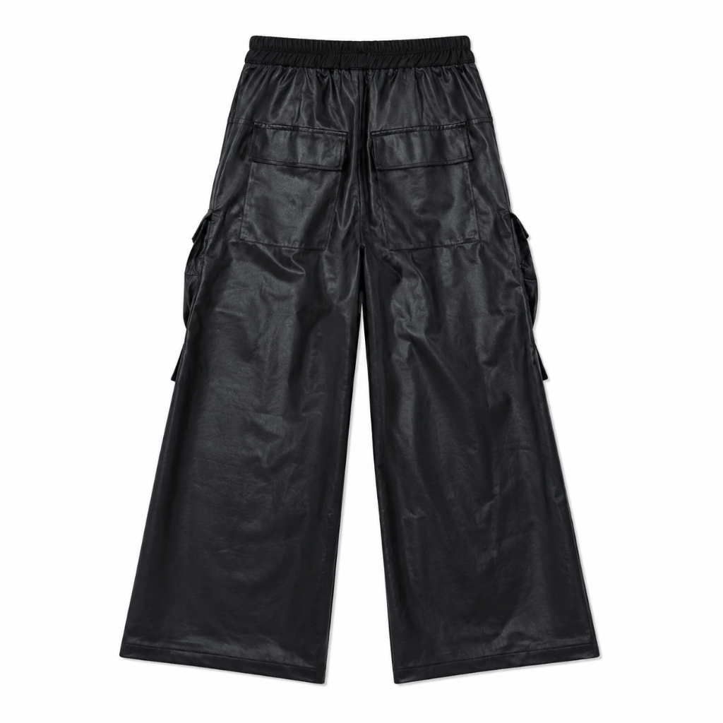Faux Leather Multi-Pocket Flared Pants