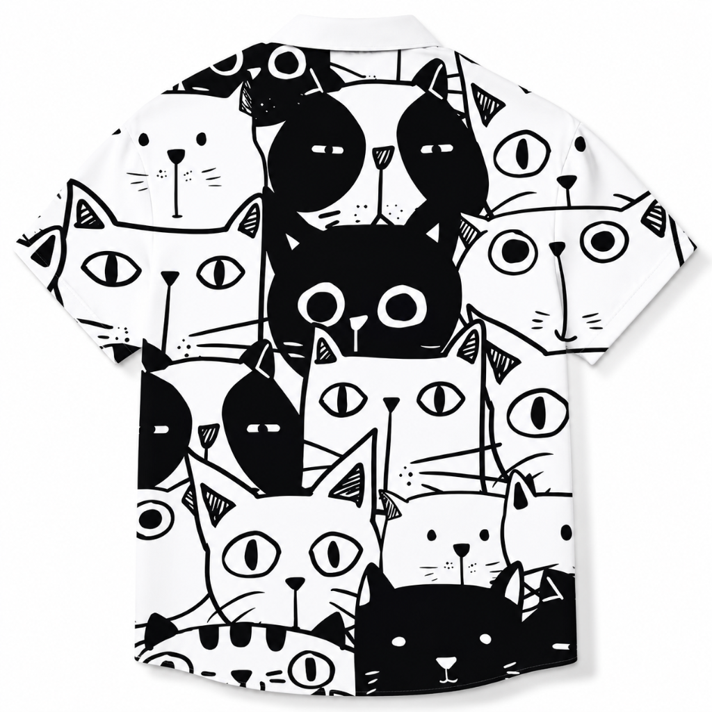 Men's Casual 3D Cat Print Hawaiian Button-Up Shirt