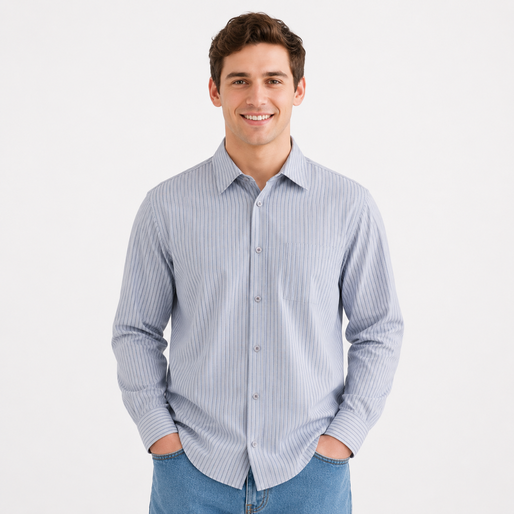 Men's Classic Cotton Stripe Button-Up Shirt