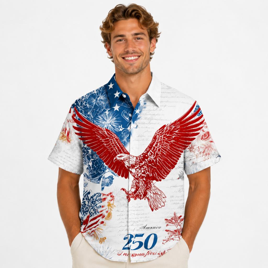 Patriotic Bald Eagle Button-Up Shirt