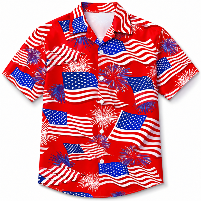 Men's Patriotic Flag Print Beach Shirt