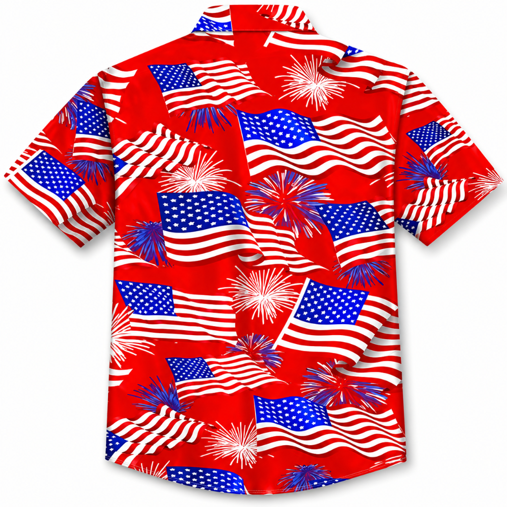Men's Patriotic Flag Print Beach Shirt