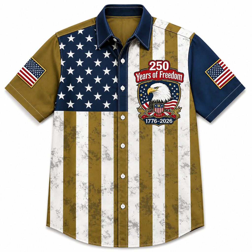 Patriotic Eagle Faux Denim Button-Up Shirt
