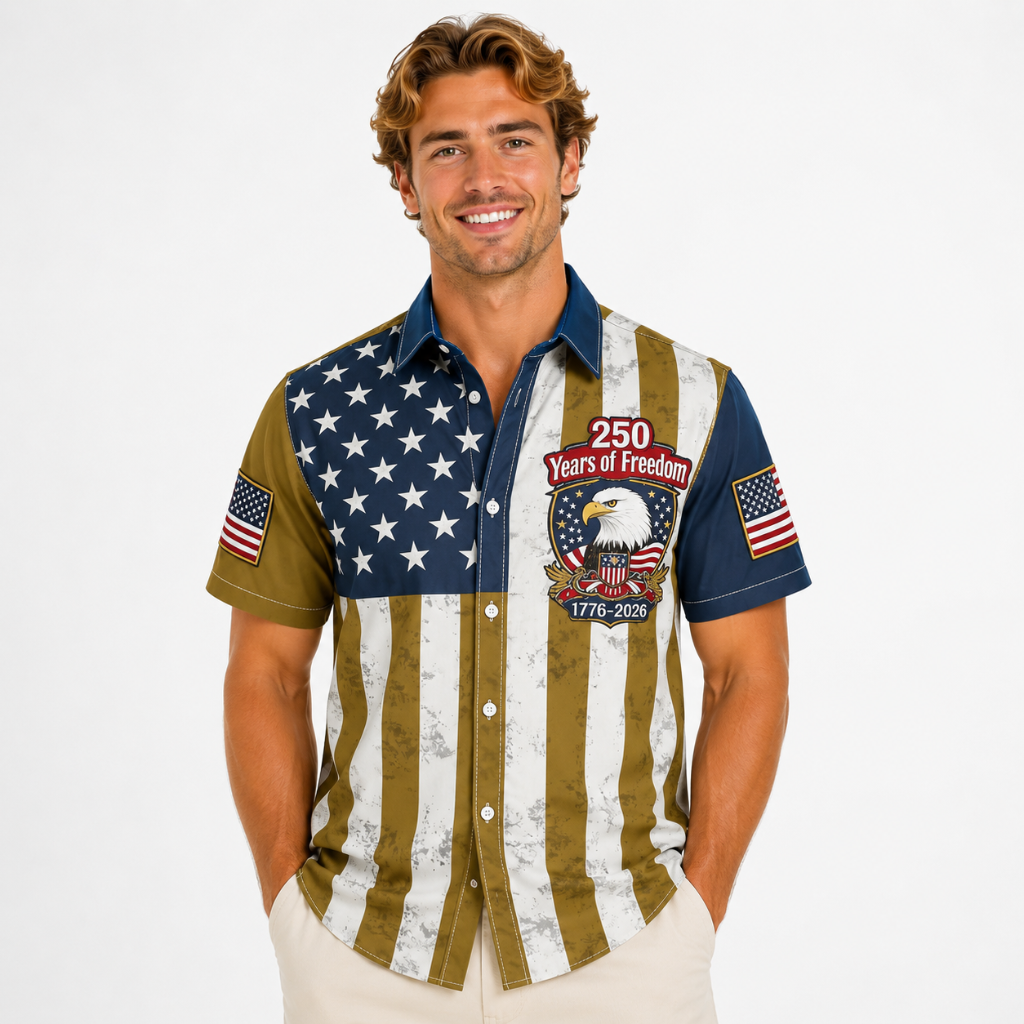 Patriotic Eagle Faux Denim Button-Up Shirt