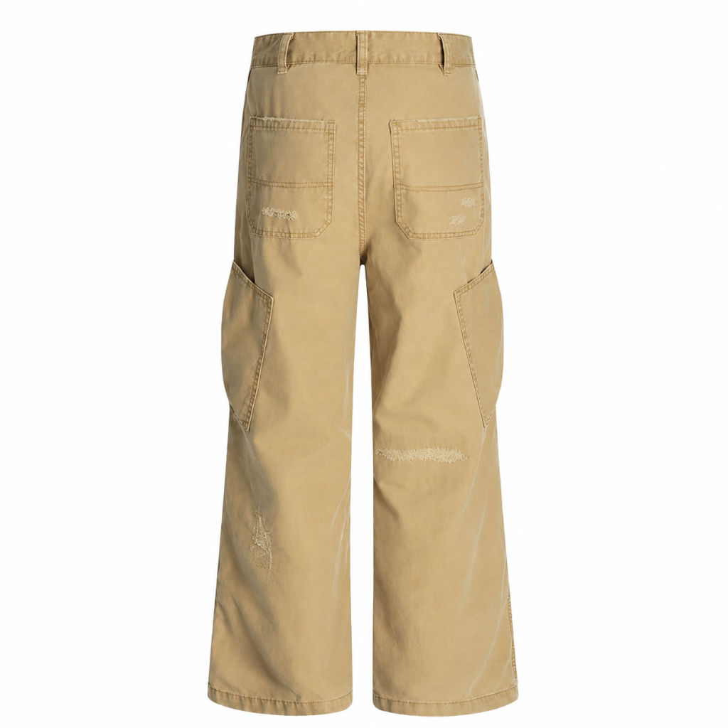 Distressed Pleated Multi-Pocket Cargo Pants