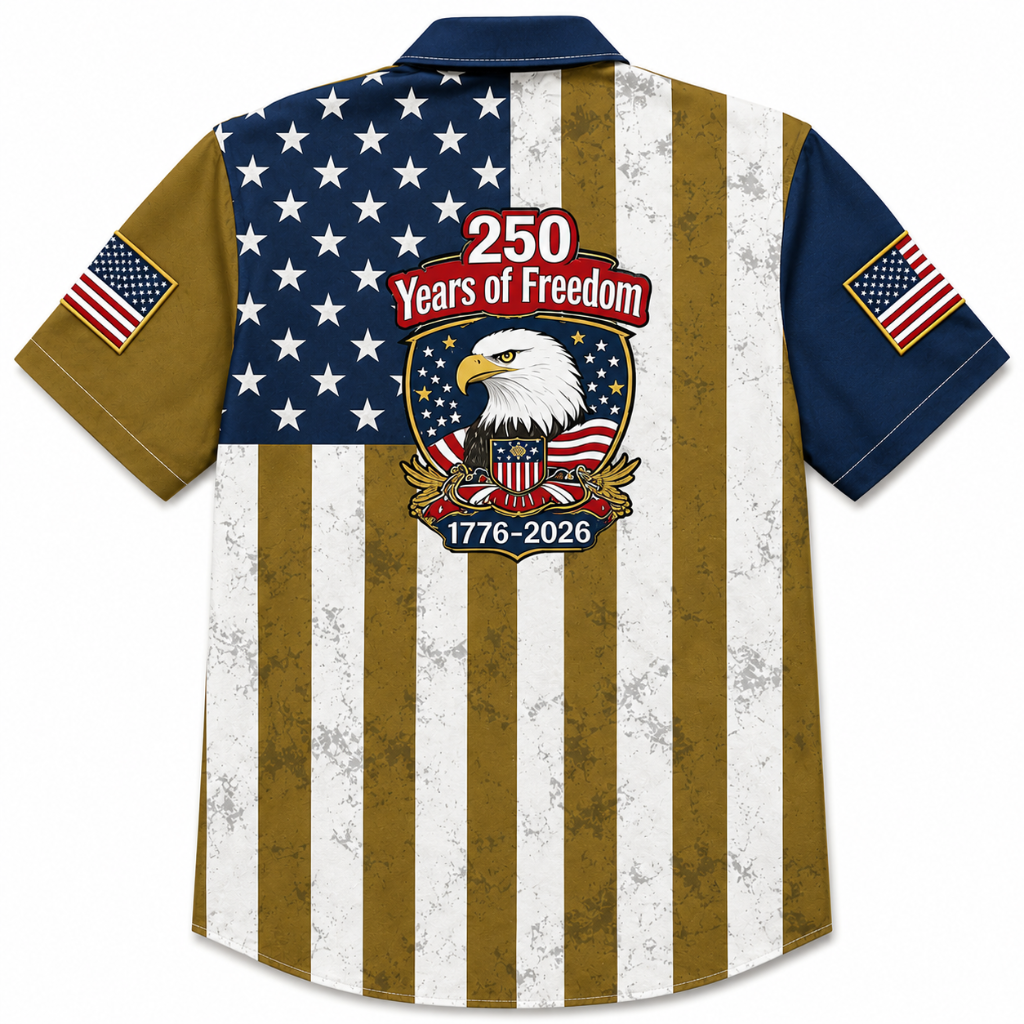 Patriotic Eagle Faux Denim Button-Up Shirt