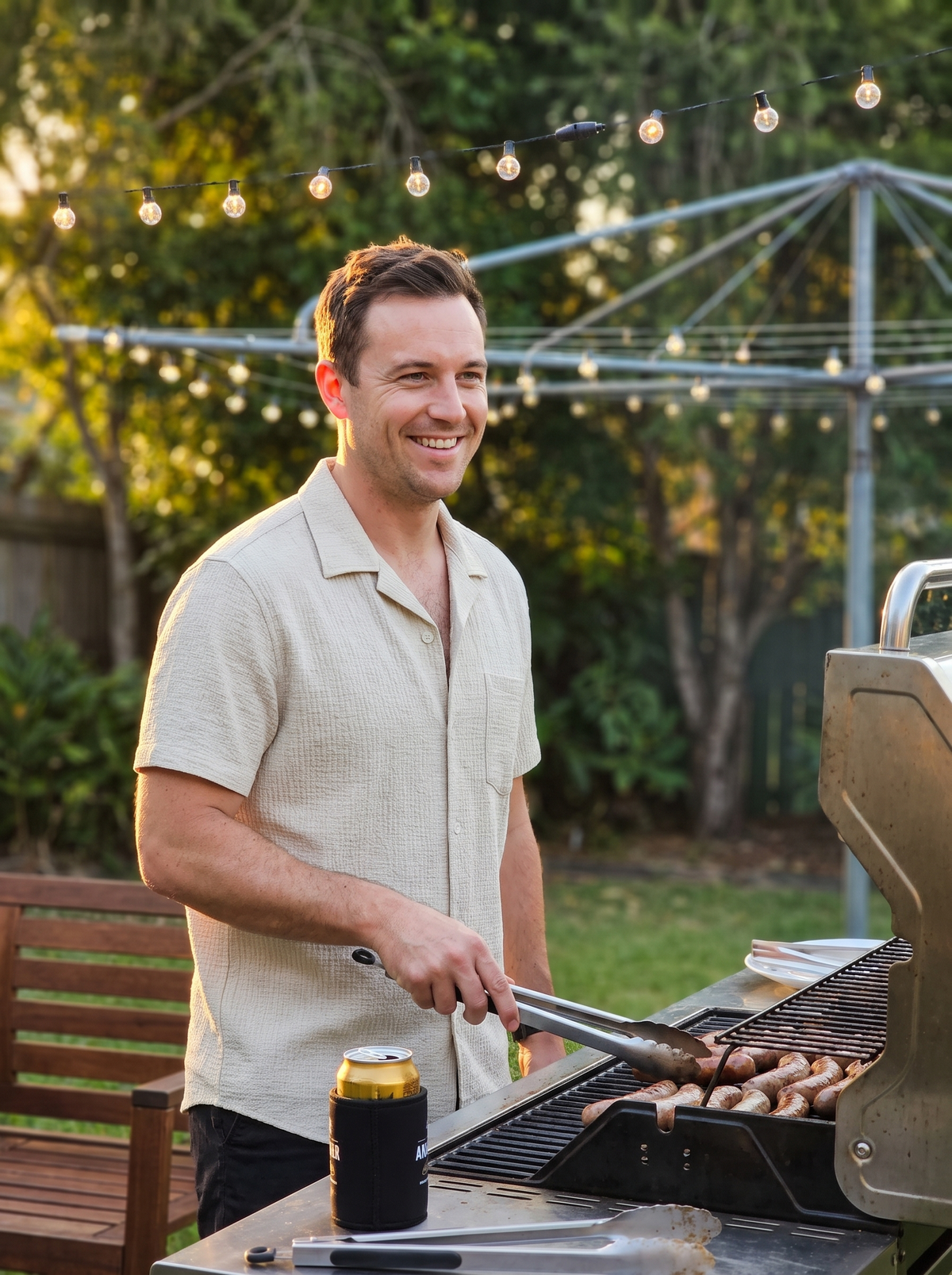 Weekend Waffle shirt at a backyard barbecue